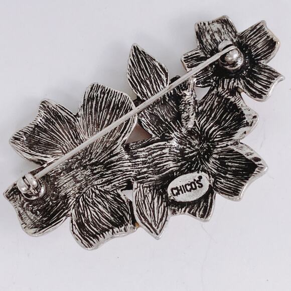 VTG Signed Chico’s Brooch Gold Tone Enamel Floral Rhinestone Pin Y2K - Picture 9 of 9